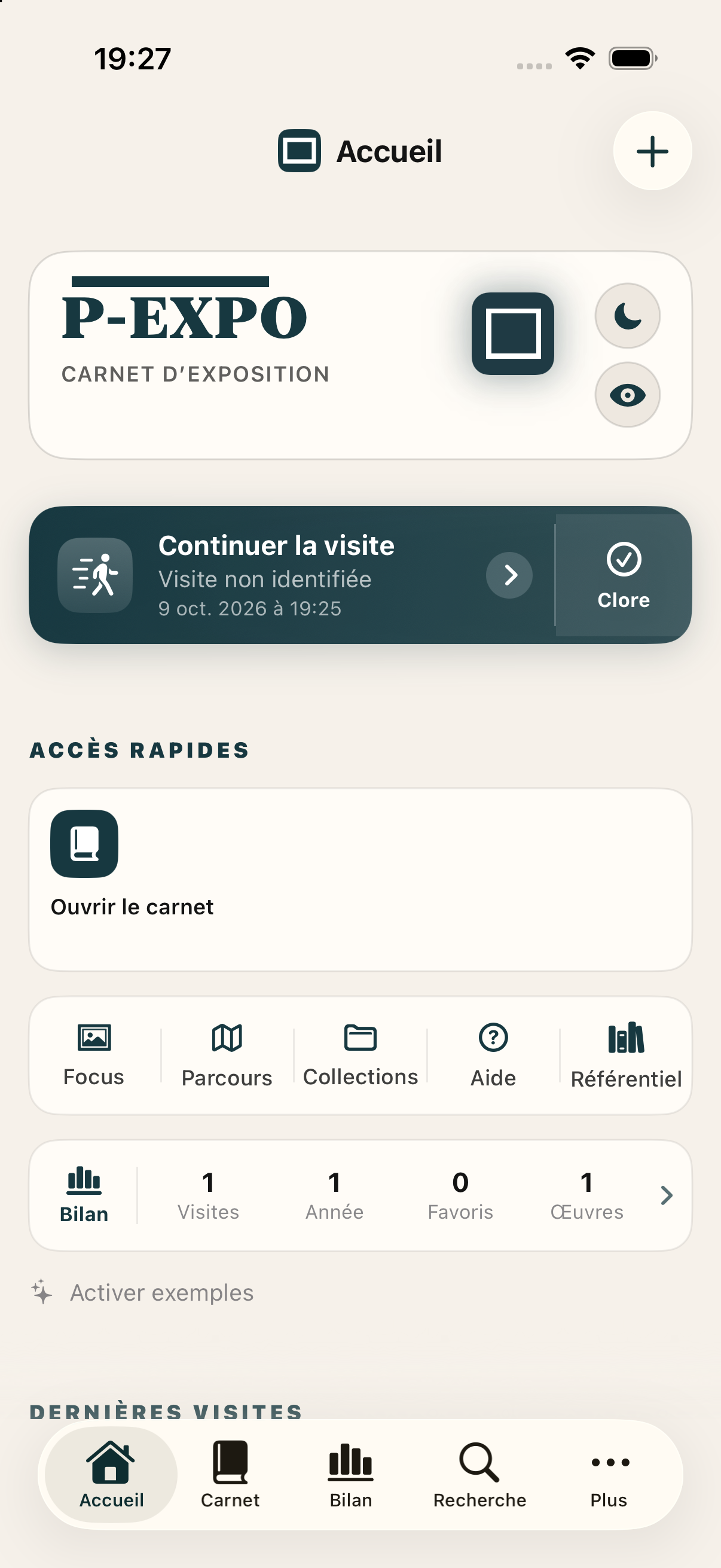 Accueil avec visite active