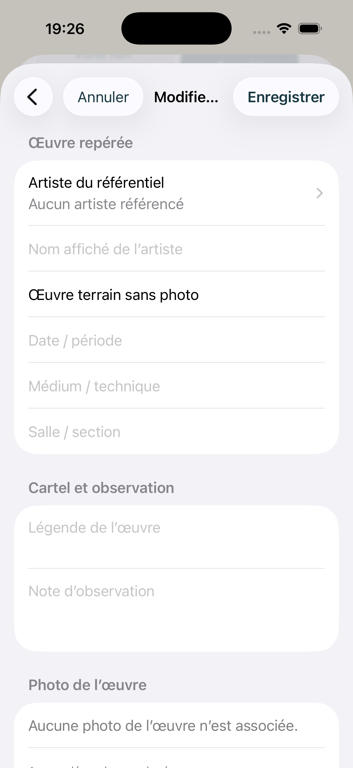 Éditeur œuvre, cartel et observation