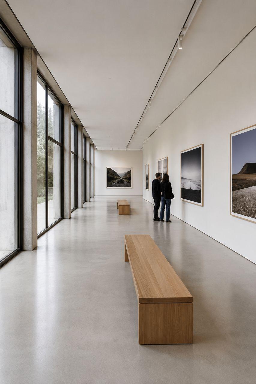 Galerie Nord, vaste salle d’exposition aux murs blancs et à la lumière diffuse.